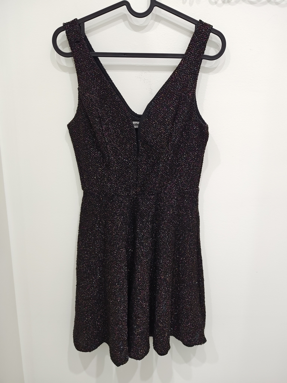 Bailey Blue Sparkle V-Neck Sleeveless Skater Dress - Black